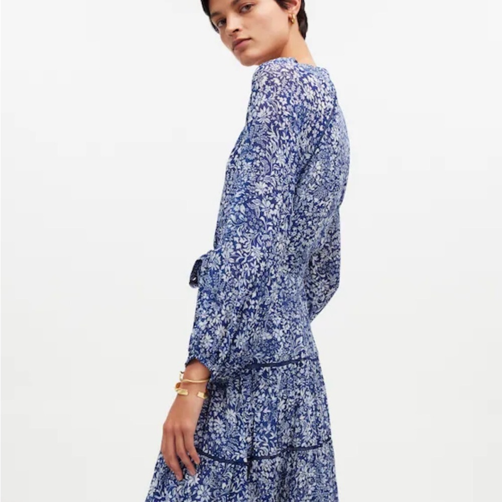 Madewell- Tie-Waist Tiered Mini Dress in Floral Womens Size 8 - Picture 7 of 10